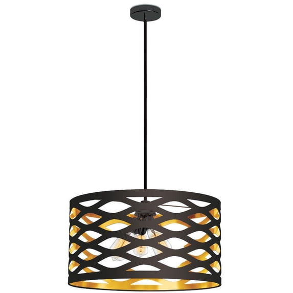 Dainolite 4 Light Pendant w/ Cut Out Drum Shd JTone - Black/Gold