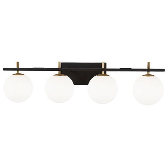 VAD-324W-MB-AGB Dainolite Vivaldi - 4 Light Bath Vanity In Transitional Style-8 Inches Tall and 32.5 Inches Wide-Matte Black/Aged Brass Finish