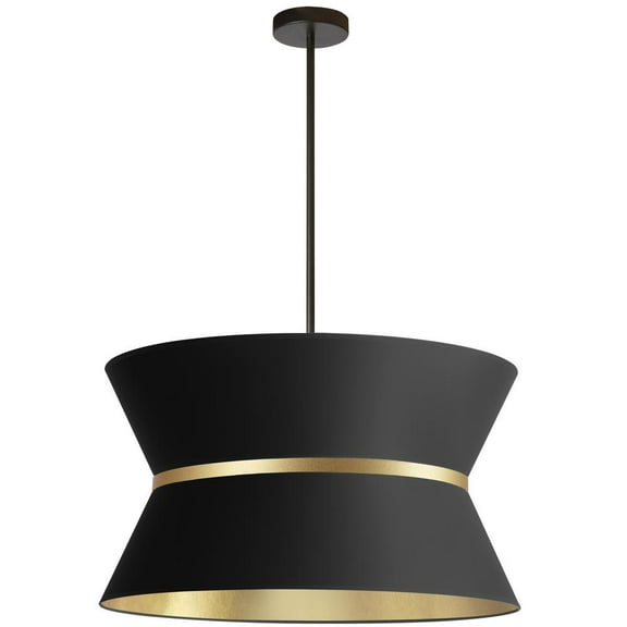 Dainolite 4LT Incan Chandelier, MB, GLD ring, BK/GLD Shade