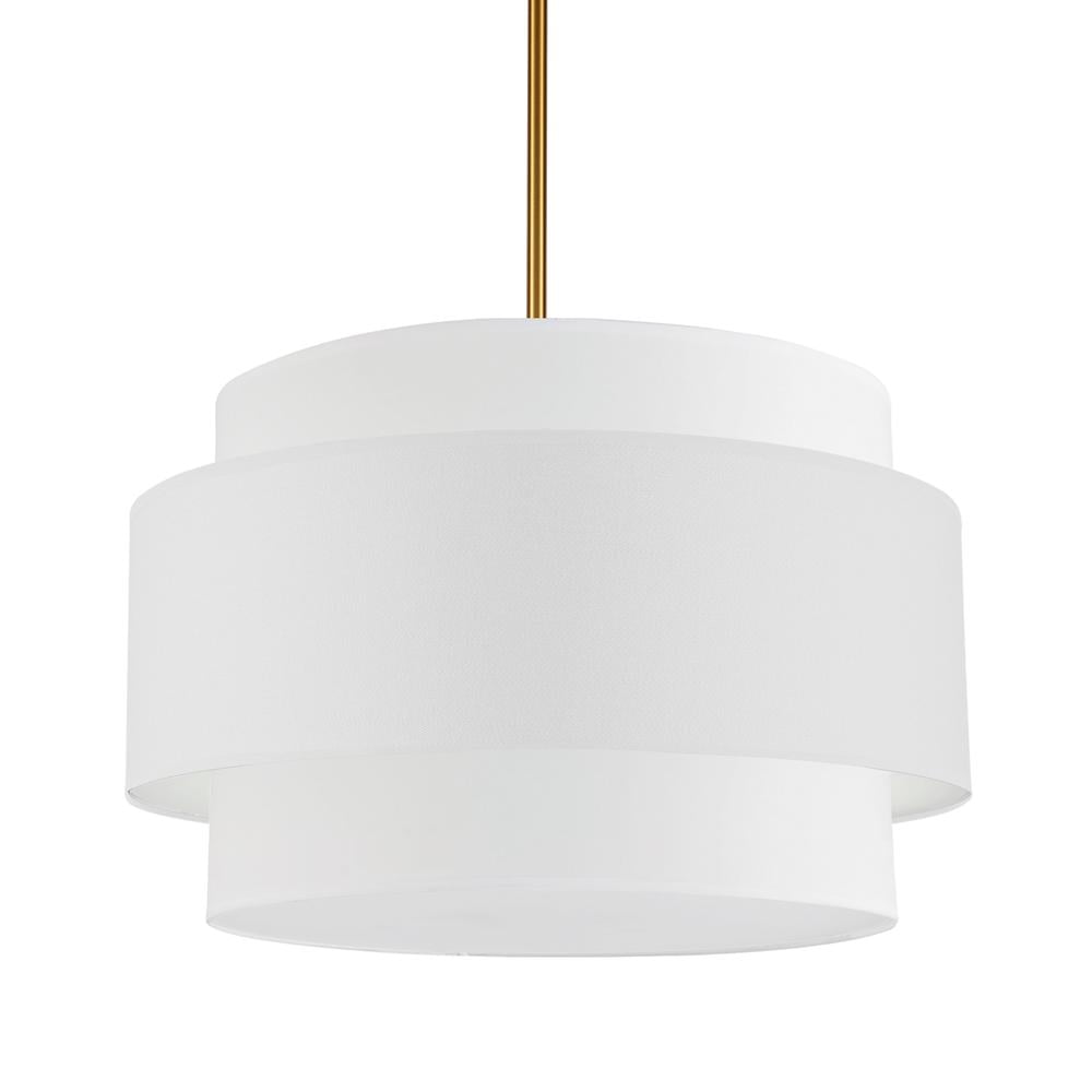 Aged Brass and White Drum Shade 4-Light Chandelier