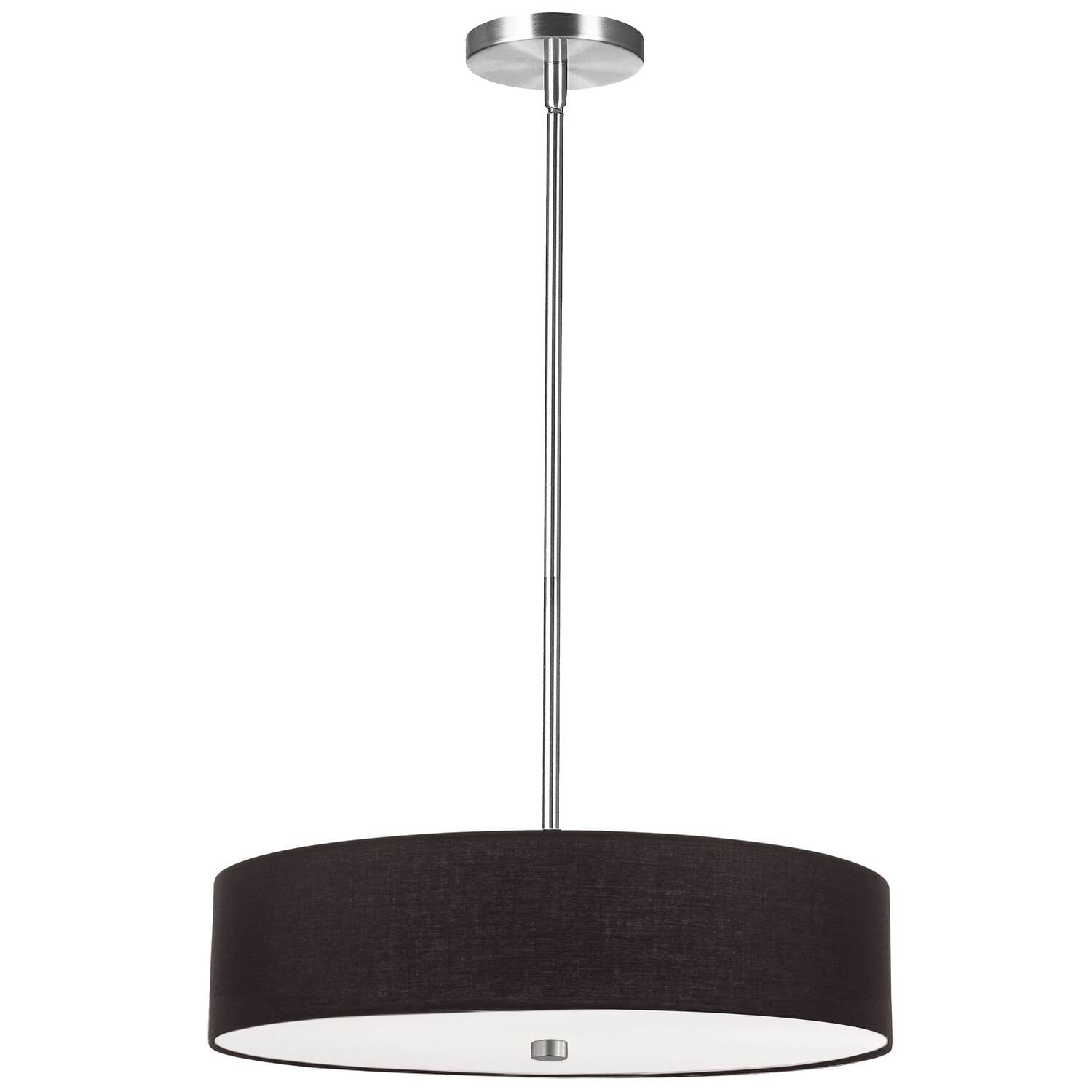 Polished Chrome 20" Drum Pendant Light with Black Shade