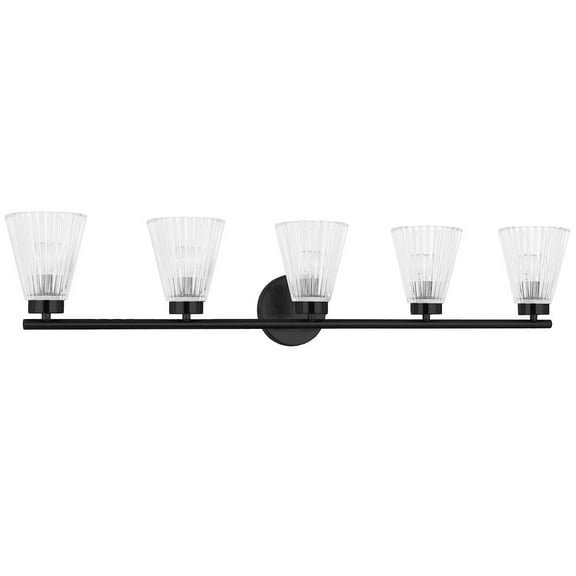 Dainolite 5 Light Incandescent Vanity Matte Black with Clear Ribbed Glass