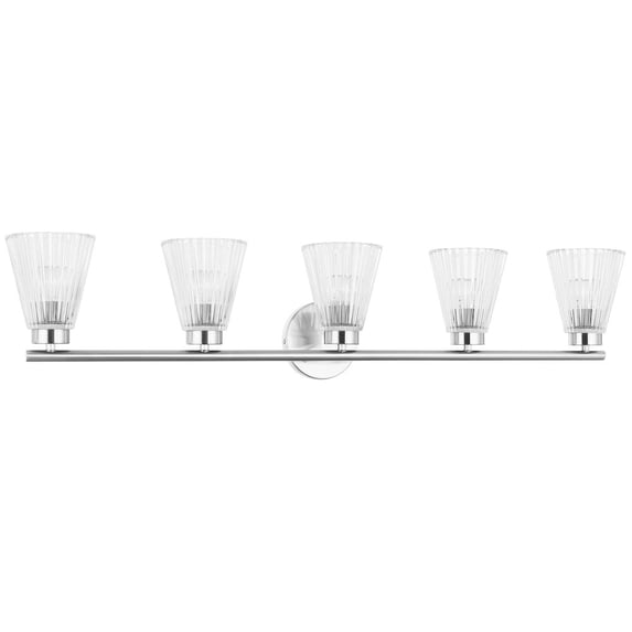 Dainolite 5 Light Incandescent Vanity Polished Chrome with Clear Ribbed Glass
