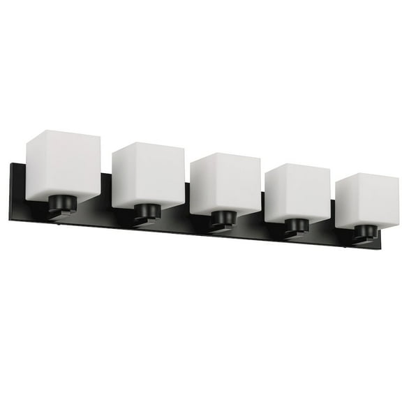 Dainolite 5 Light Vanity Matte Black with White Opal Glass