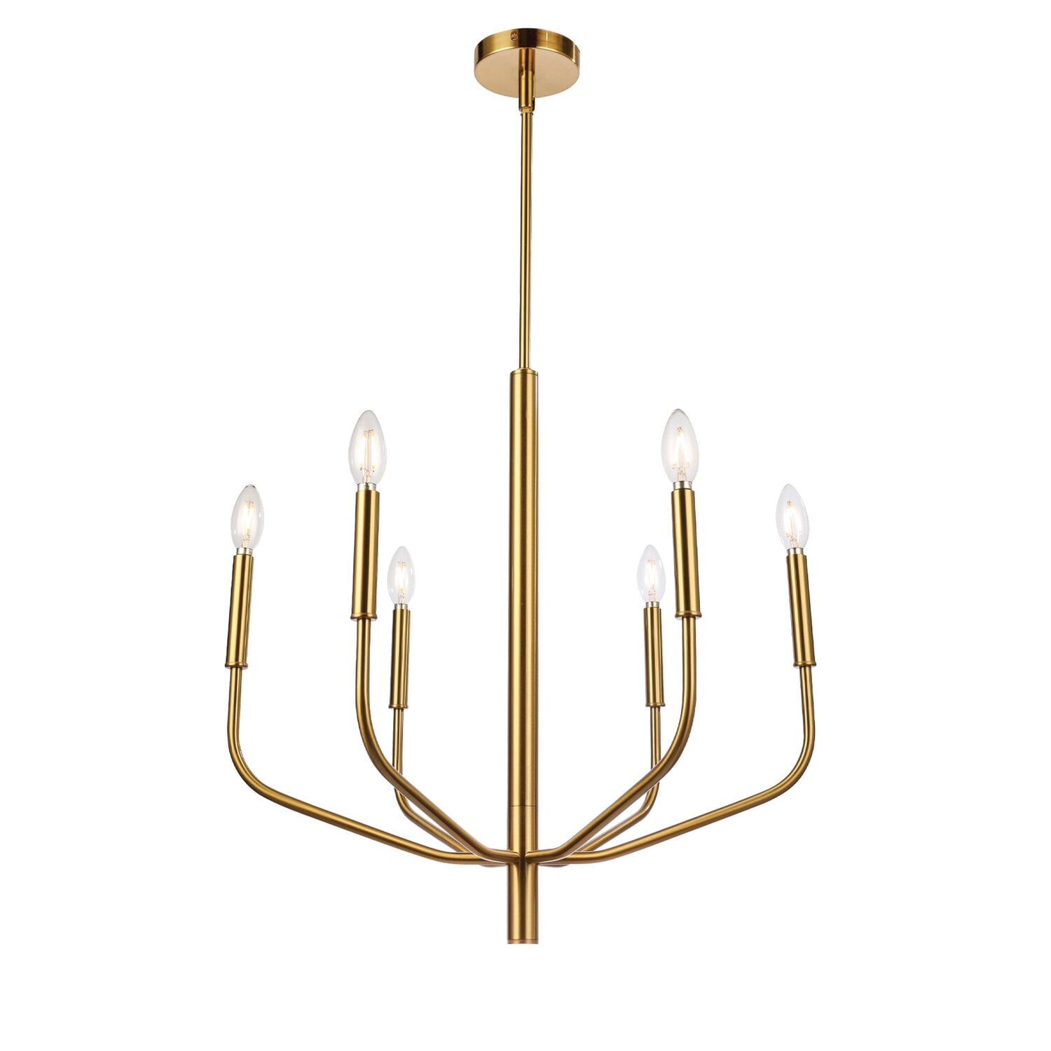 Aged Brass 24" Modern Candle Chandelier with Crystal Accents