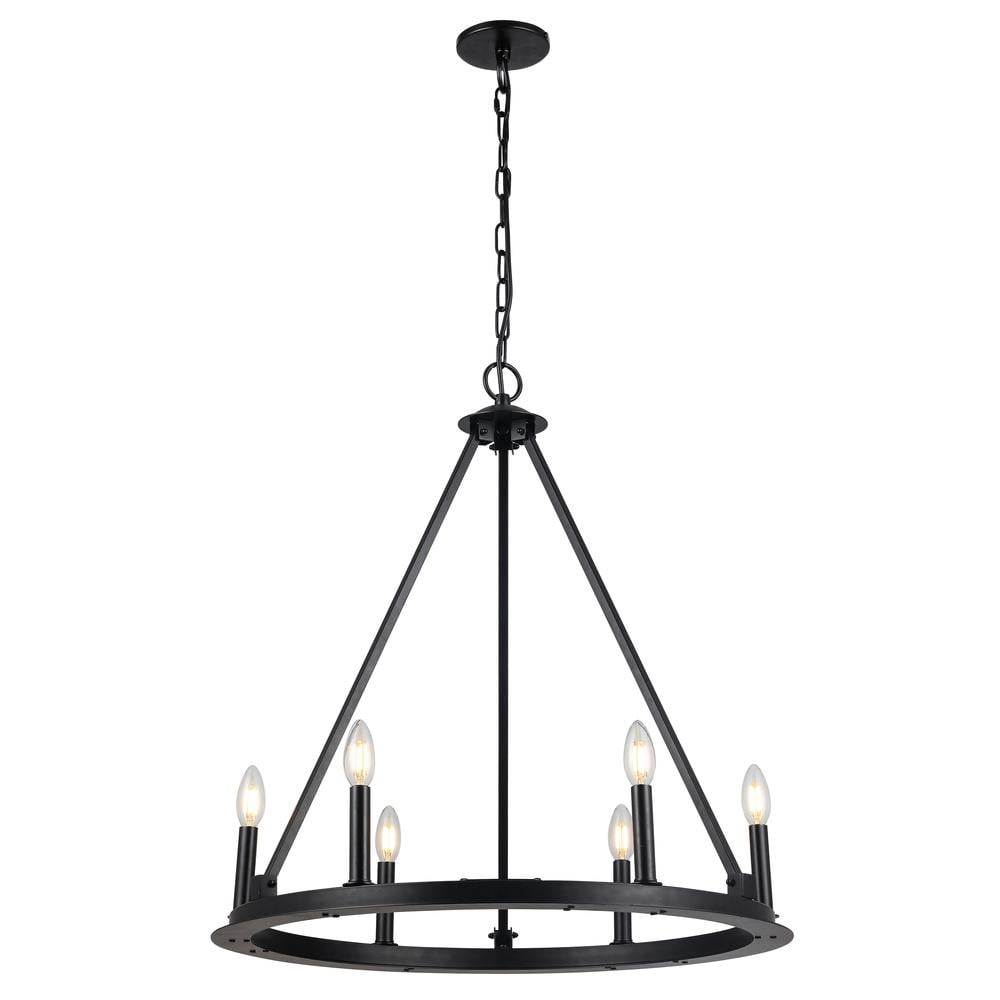 Matte Black 26" Cage Wagon Wheel Chandelier