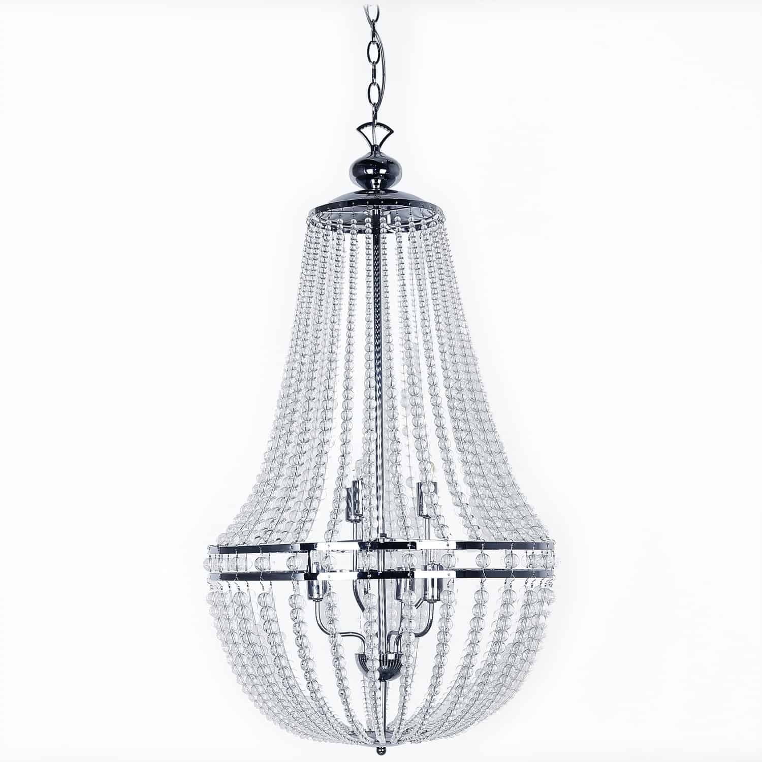 Transitional Chrome and Crystal 6-Light Chandelier
