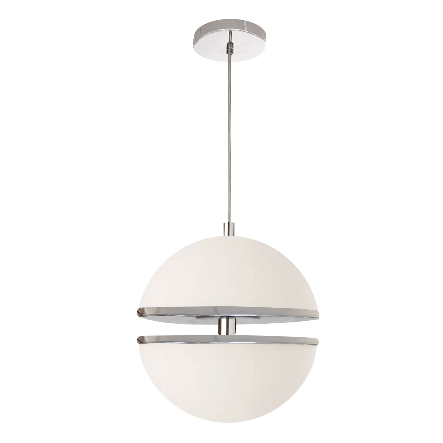 Modern Aged Brass 12" Globe Pendant with White Glass & LED Lighting