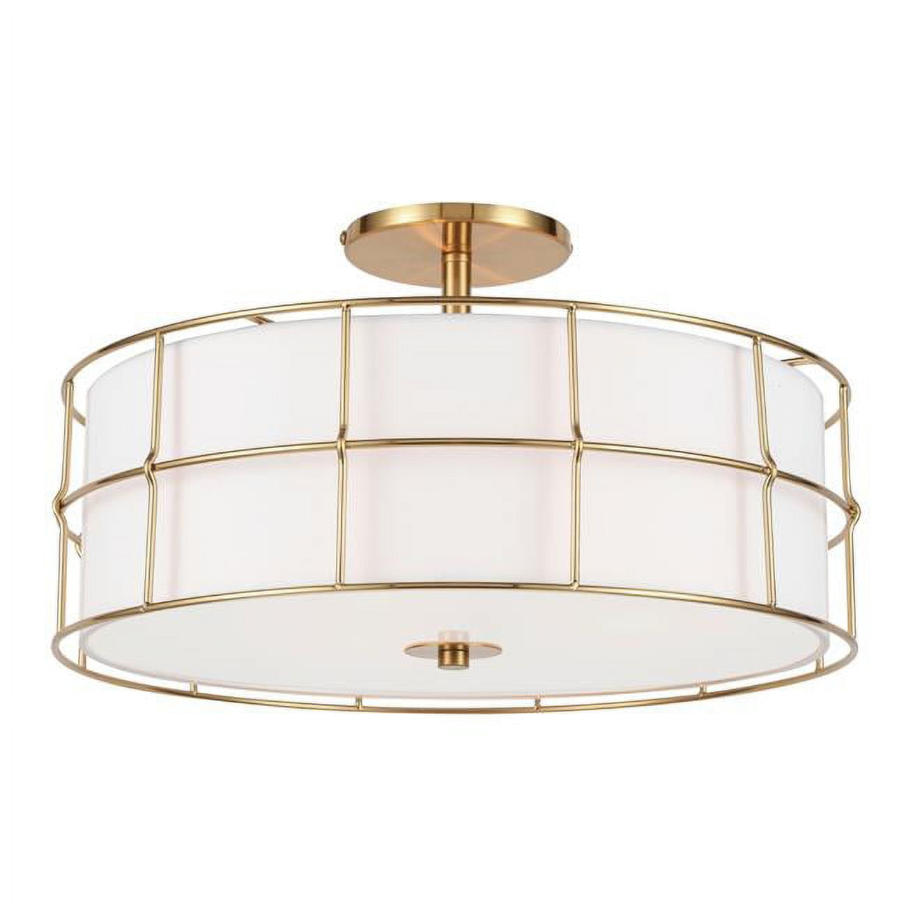 16" Transitional Black & Aged Brass Drum Ceiling Light with White Shade