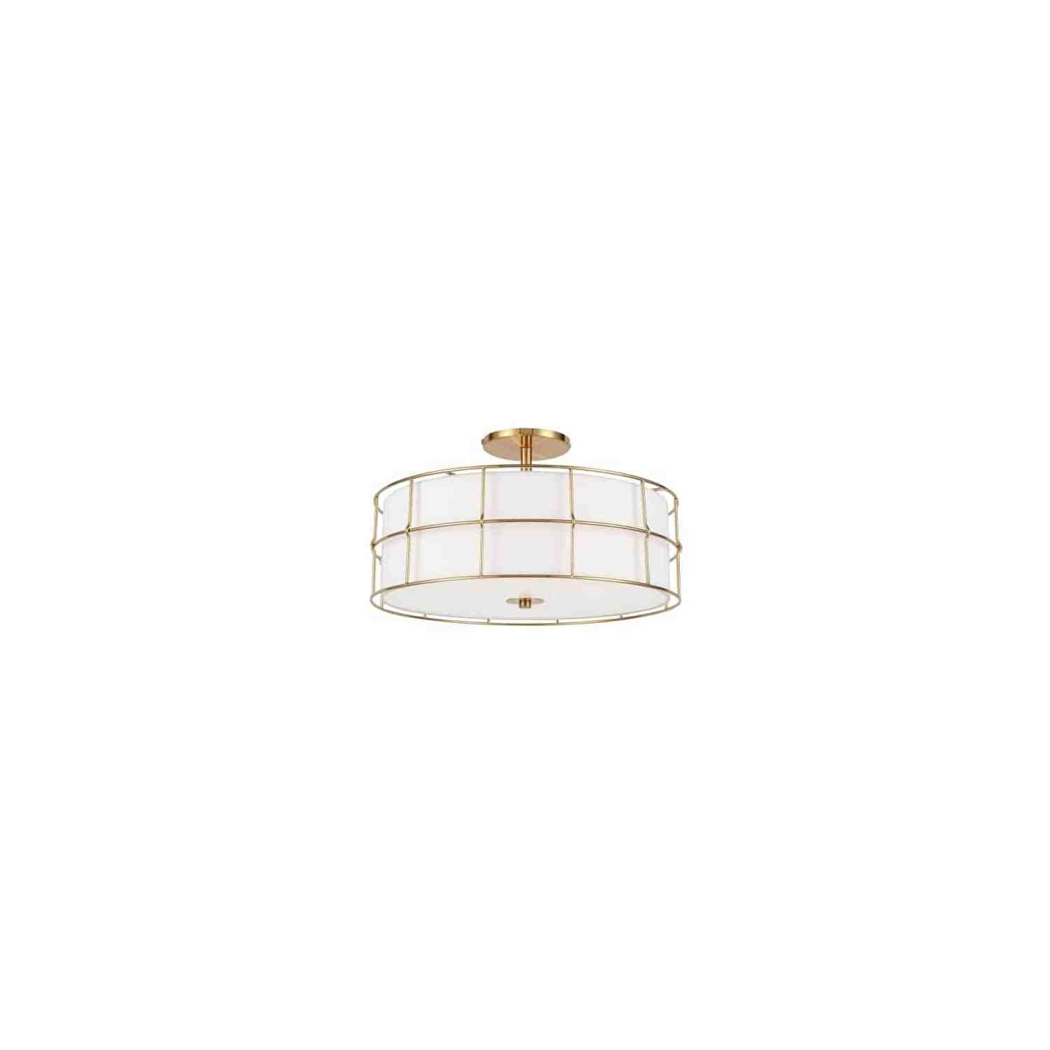 16" Transitional Black & Aged Brass Drum Ceiling Light with White Shade