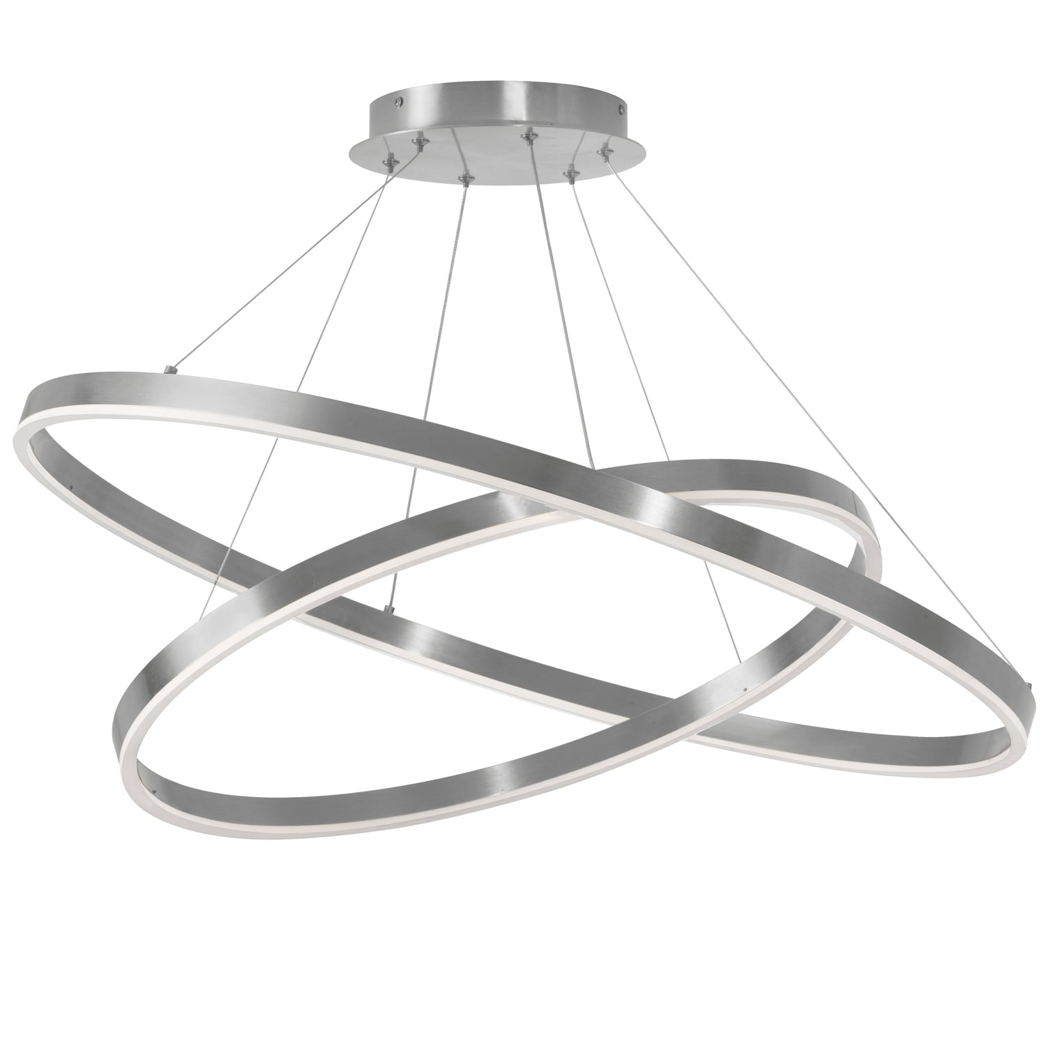 Silver Modern LED Chandelier with Black Round Shade