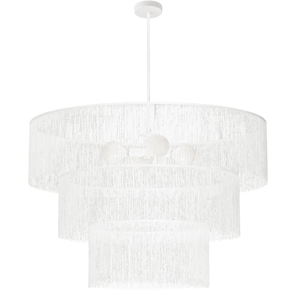 Dainolite 4 Light Chandelier Matte White w/ White Tassel Shades