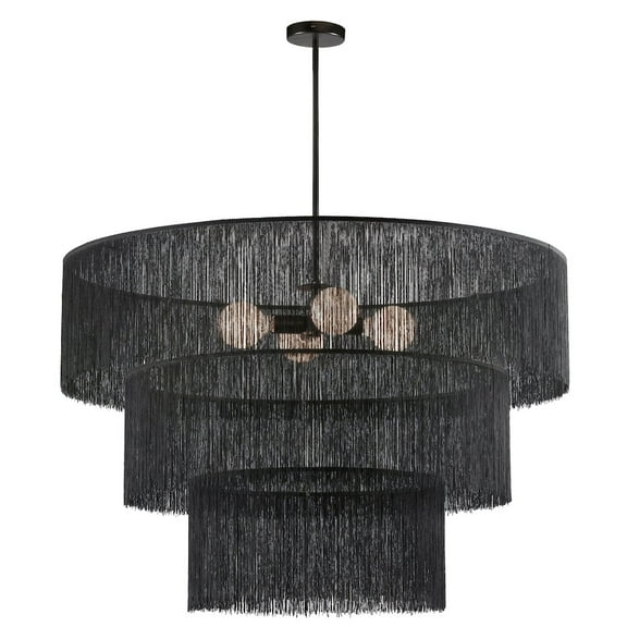 Dainolite 4 Light Chandelier in Matte Black w/ Black Tassel Shades