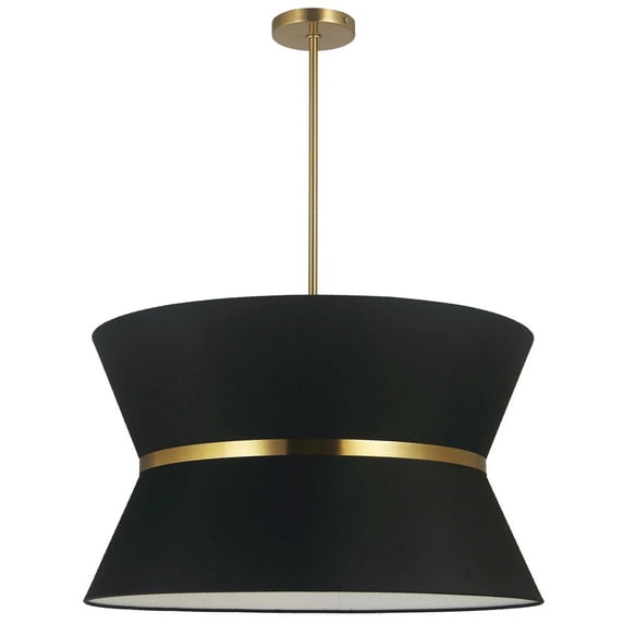 CTN-244C-AGB-797 Dainolite Caterine - 4 Light 2-Tier Pendant In Transitional Style-14 Inches Tall and 24 Inches Wide-Aged Brass Finish-Black Shade