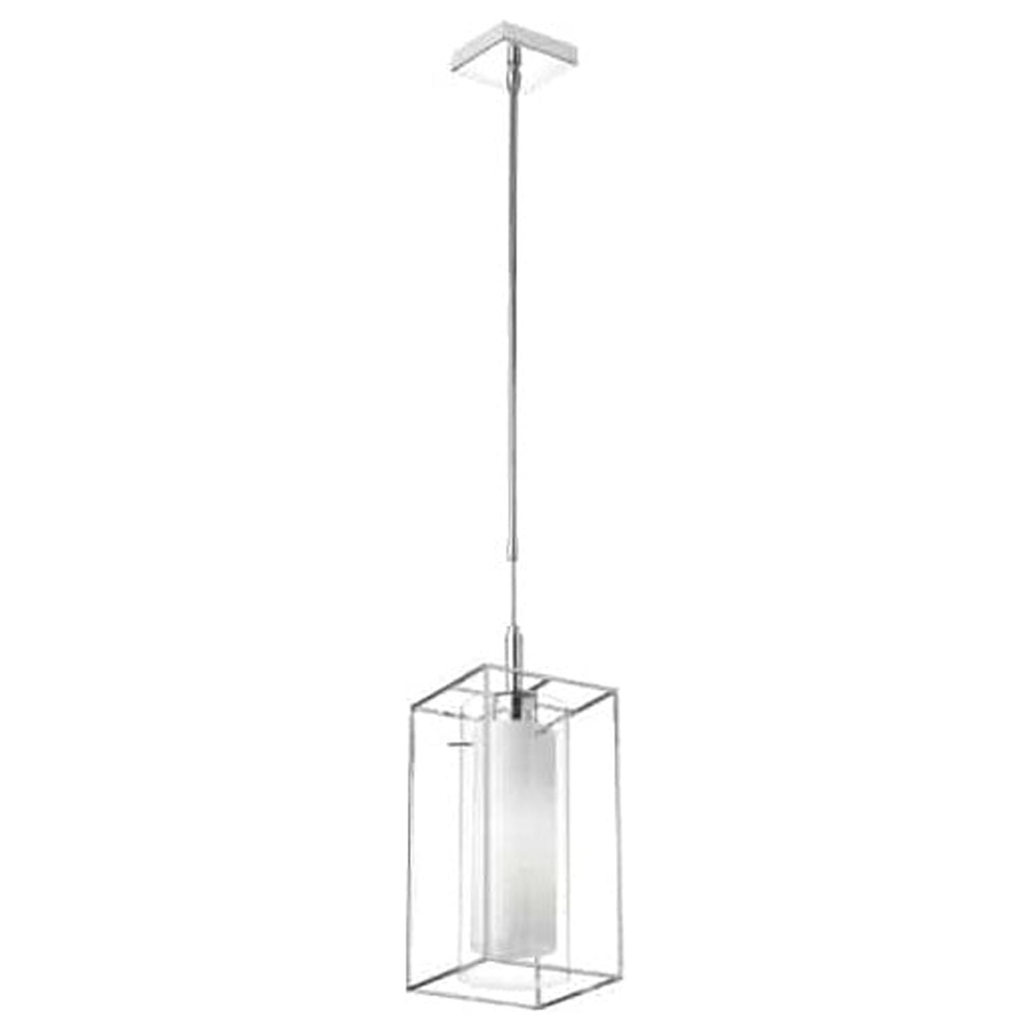 Chrome and Glass Cylinder Pendant Light with White Shade