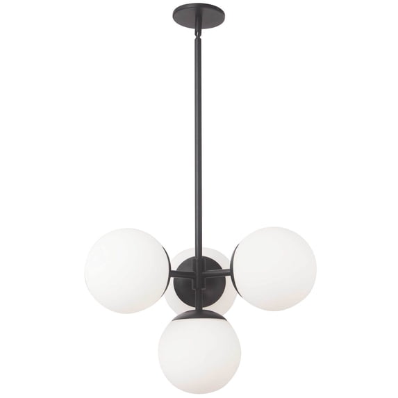Dainolite 4 Light Halogen Pendant, Matte Black w/ White Opal Glass