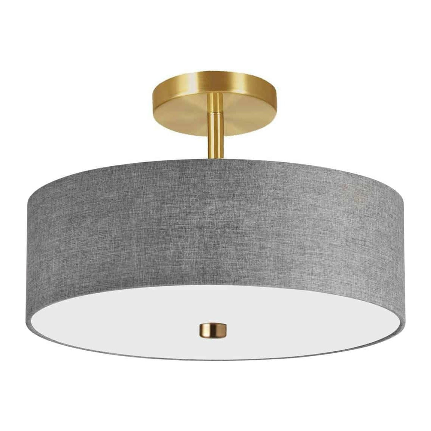 Aged Brass and White Glass Drum Ceiling Light