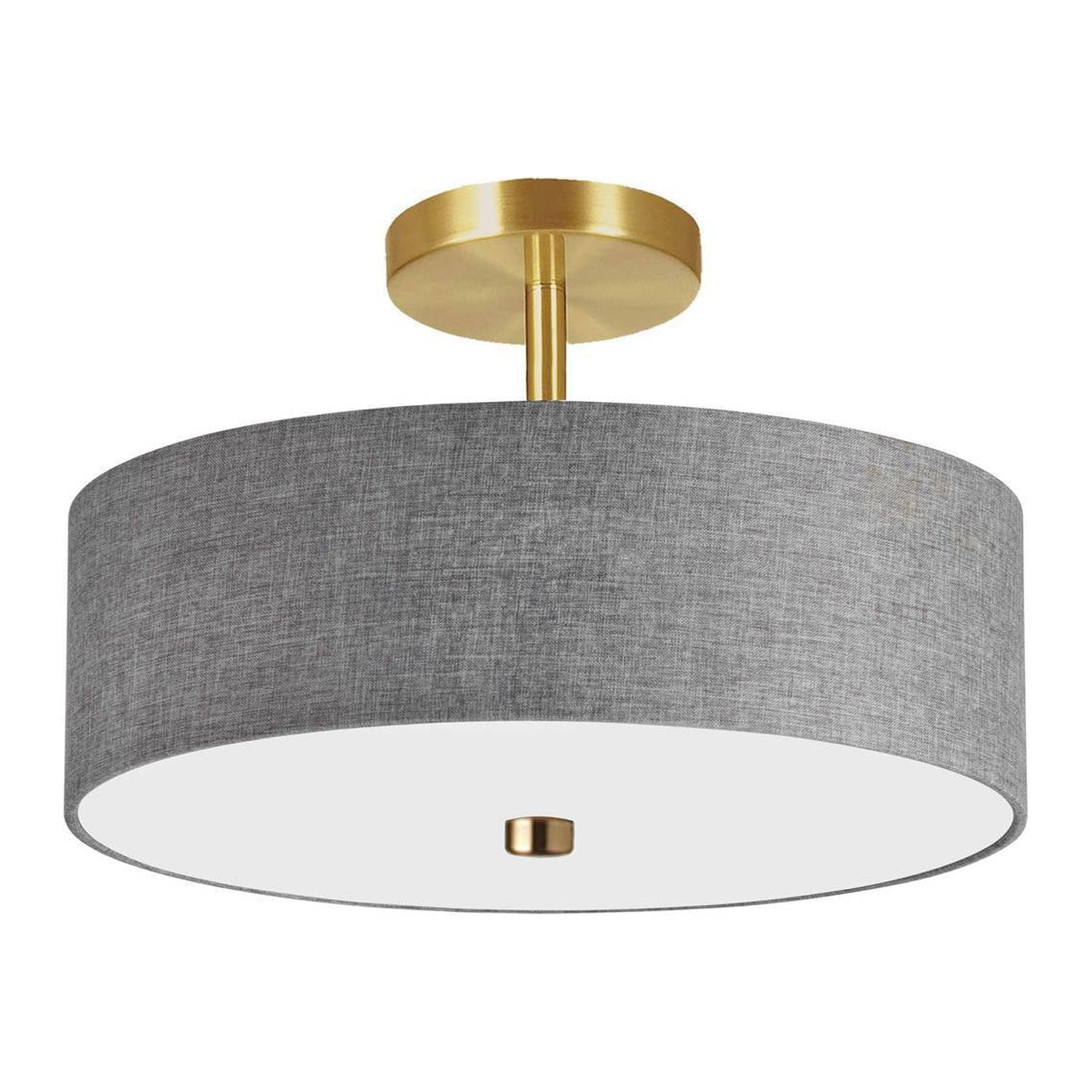 Aged Brass and White Glass Drum Ceiling Light