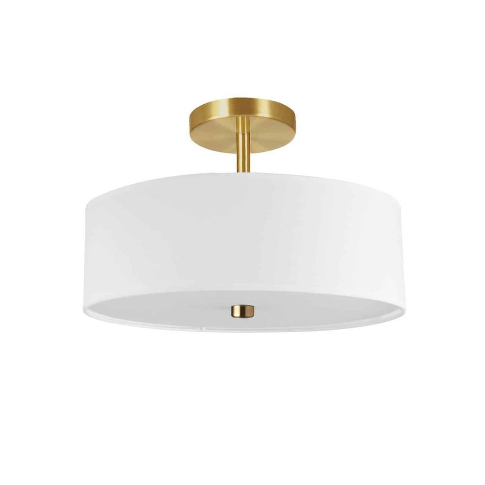 Everly Aged Brass 14'' White Drum Semi-Flush Ceiling Light