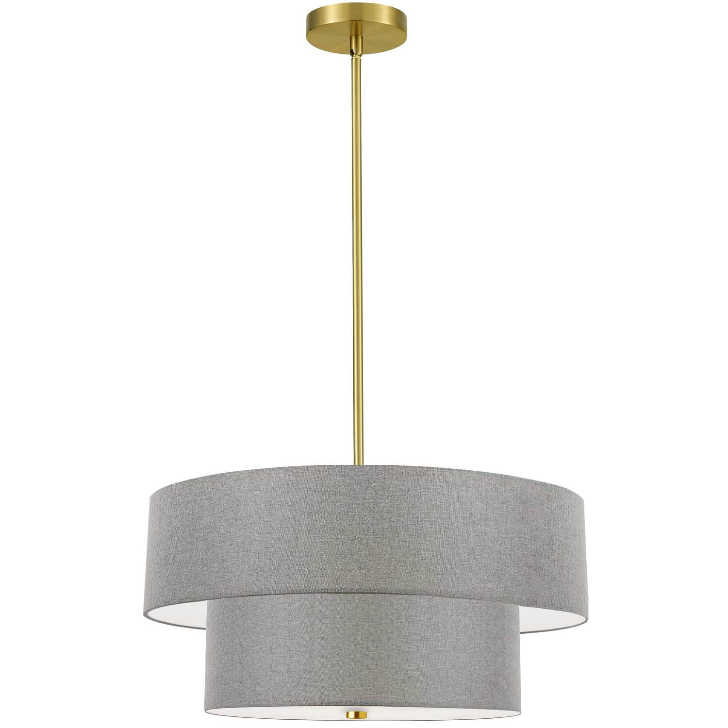 Aged Brass and Gray 2-Tier Drum Pendant Light