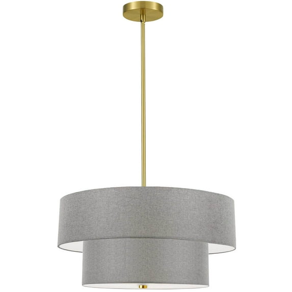 Dainolite 571-224P-AGB-GRY 20 in. Everly 4 Light Incandescent 2 Tier Pendant, Aged Brass with Grey Shade
