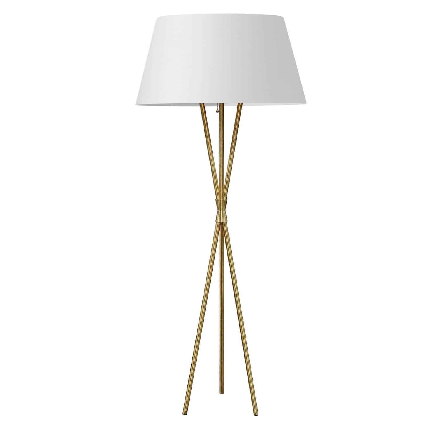 Adjustable White Tripod Floor Lamp with Aged Brass Finish