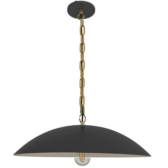 Dainolite 1 Light Pendant in Matte Black w/ Aged Brass Chain