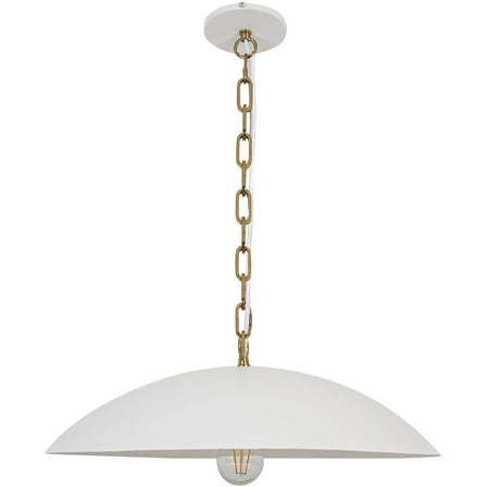 Dainolite 1 Light Pendant in Matte White w/ Aged Brass Chain