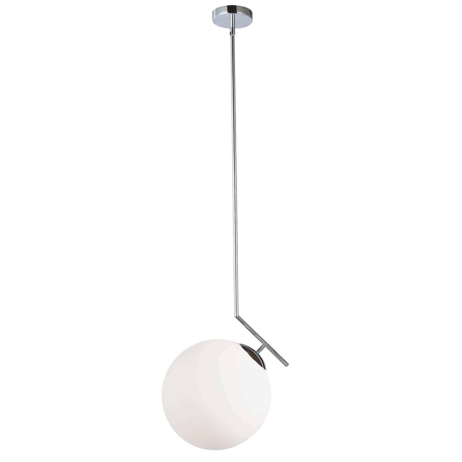 White Glass Globe Pendant Light with Chrome Finish