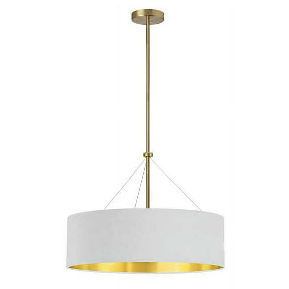 Dainolite PLV-224C-AGB-692 4 Light Incandescent Chandelier, Aged Brass with White & Gold Shade