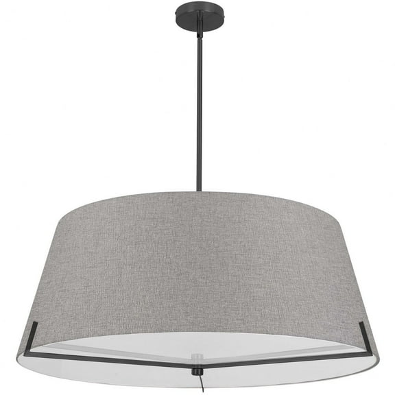Dainolite PST-324P-MB-GRY 4 Light Incandescent Pendant, Matte Black with Grey Fabric Shade