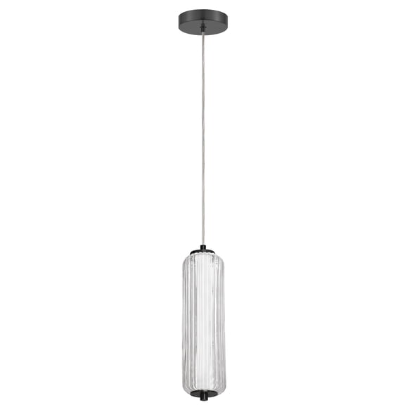 Dainolite 10W LED Pendant, Matte Black with Clear Fluted Glass