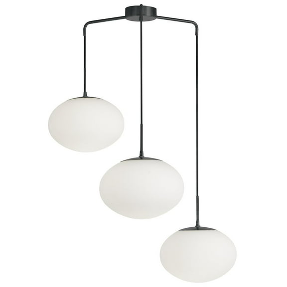 Dainolite 3 Light Pendant in Matte Black w/ White Opal Glass