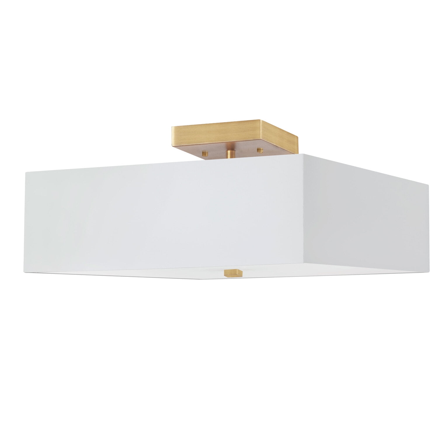Seren Modern 14'' Black & Aged Brass Semi-Flush Ceiling Light with White Shade