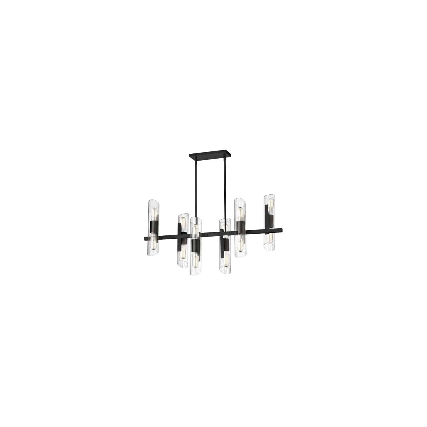 Elegant Fluted Glass 12-Light Matte Black Chandelier