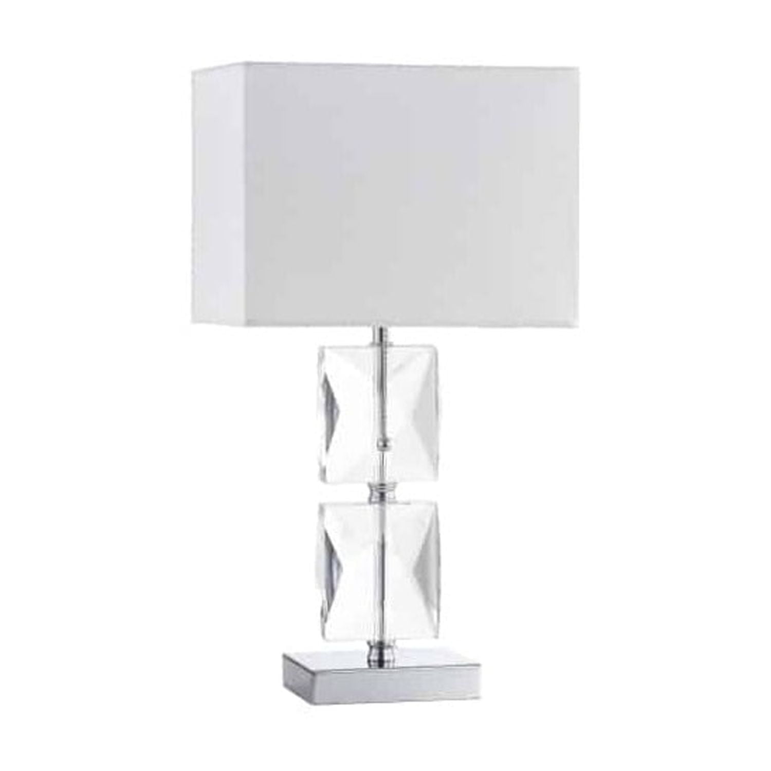 Clear Crystal and Chrome Table Lamp with White Shade