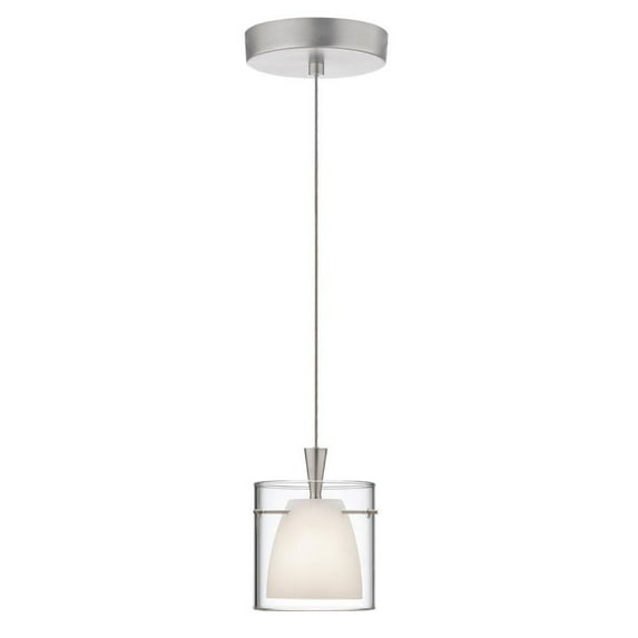 Dainolite Single Pendant, Clear and White Frosted Glass - Satin Chrome