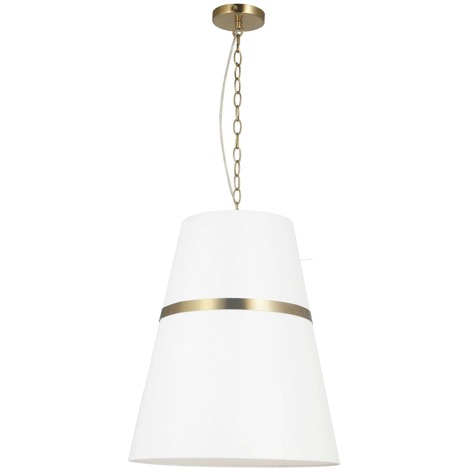 Aged Brass and White Empire Shade 3-Light Pendant