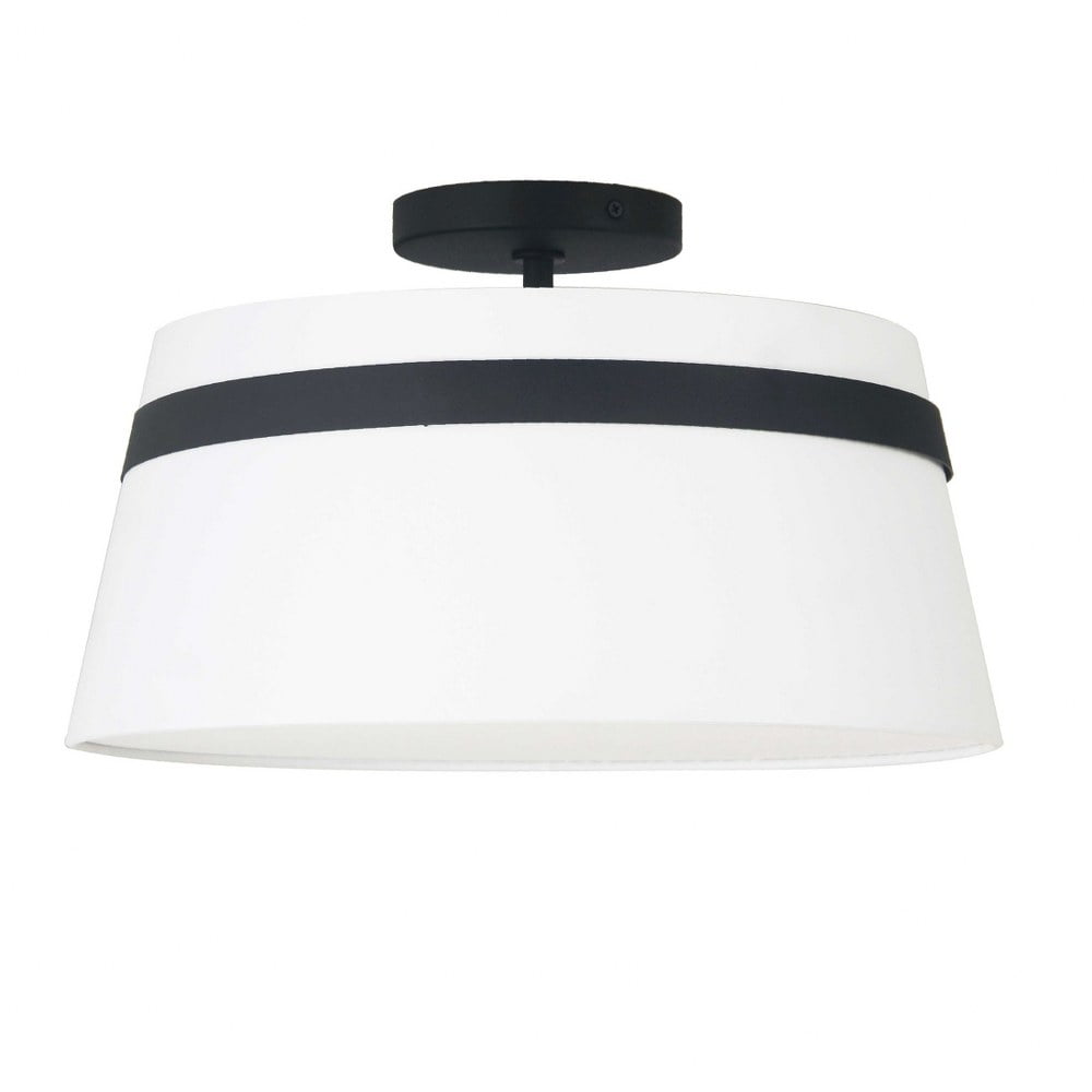 15" Matte Black & White Glass Drum Ceiling Light
