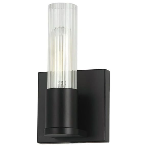 Dainolite 1 Light Incand Wall Sconce, Matte Black w/ Clear Fluted Glass