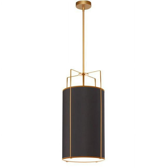 Dainolite TRA-124P-GLD-BK 4 Light Pendant, Gold & Black Drum Shade with White Fabric Diffuser