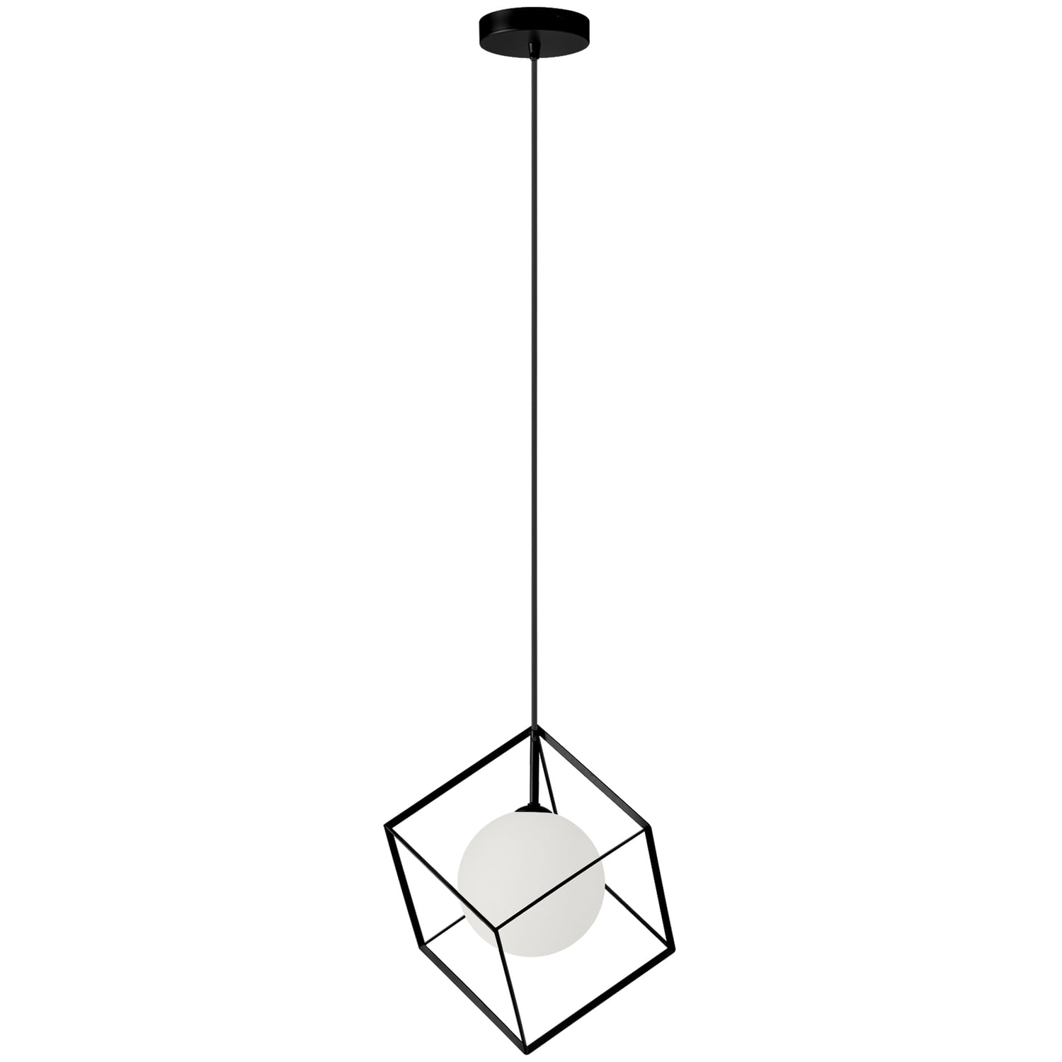 Matte Black Modern Globe Pendant Light with White Glass Shade