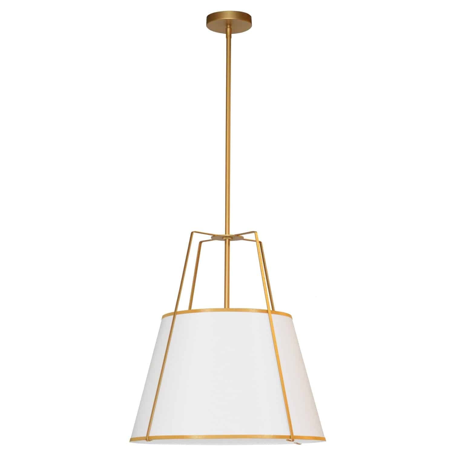 Trapezoid 3-Light 18" Black and Gold Drum Pendant with White Shade