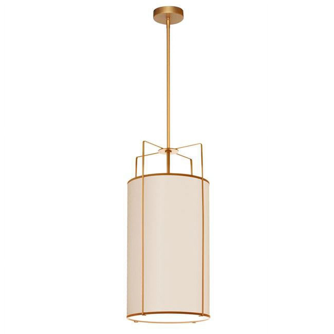 Modern Black and Gold Drum Pendant with White Shade - 12" Width