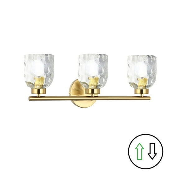 Dainolite 3 Light Aged Brass Vanity w/ Clear Water Glass