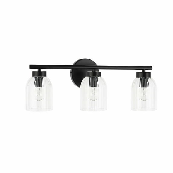 Dainolite 3 Light Incandescent Vienna Vanity Matte Black w/ Clear Ribbed Glass