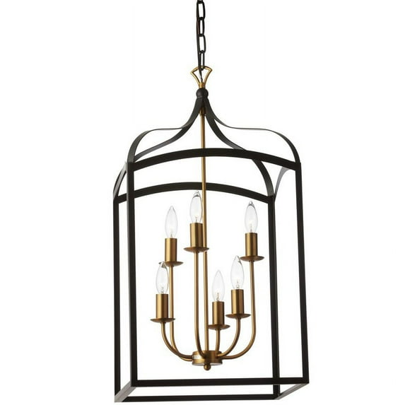 Dainolite Windham 6 Light Caged Chandelier in Black and Vintage Bronze