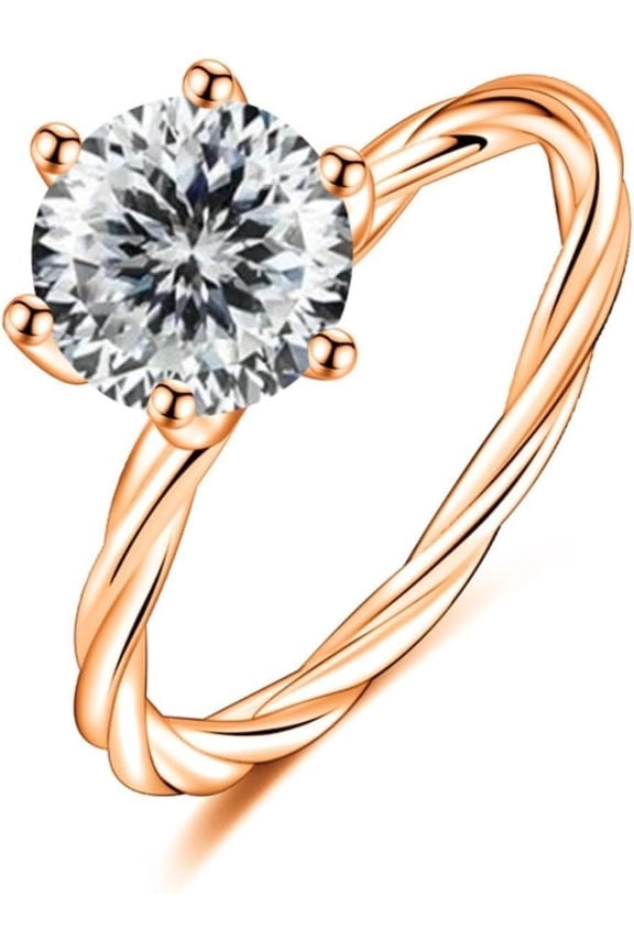 Dainty 1 Carat Moissanite Rings for Women Round Cut D Color VVS1 Twisted Lab Rose Gold Diamond Rings 925 Sterling Silver Moissanite Engagement Ring for Wife Bridal