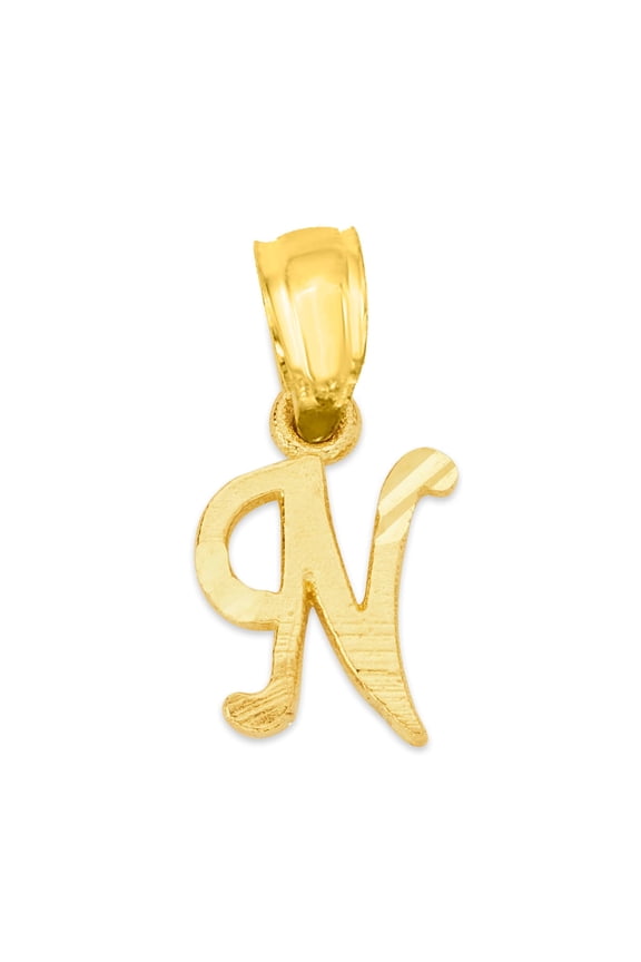 Golden Fire Solid 10k Gold N Initial Pendant - Personalized Letter Jewelry Gifts for Women
