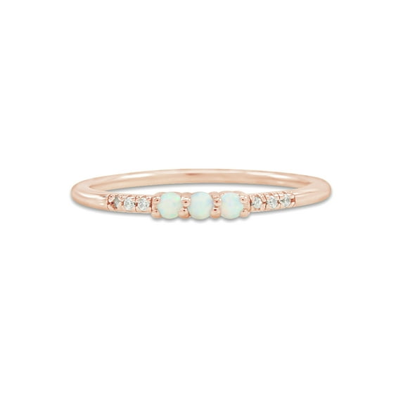 AFFY Dainty 14K Rose Gold Over Silver Stacked Finger Band Synthetic Opal Rings Jewelry For Women Ring Size -9